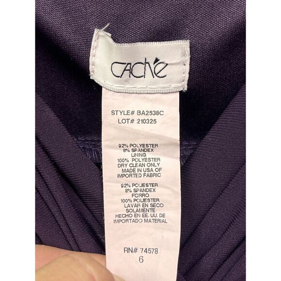 Cache Dress Womens Size 6 Chiffon Purple Ribbon Rhinestone Brooch Bow Cocktail - Picture 4 of 8